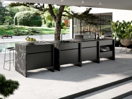 Cucina Design per outdoor ad isola BTable in alluminio e pietra di Maistri