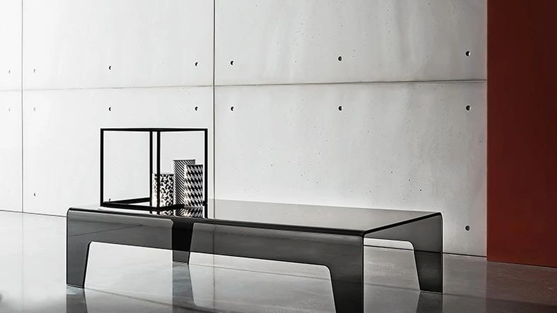 Tavolino rettangolare Frog in vetro curvo fumé di Sovet