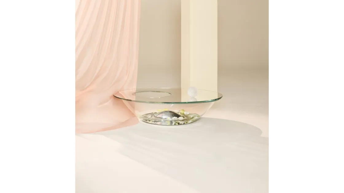 Tavolino in cristallo con vasca interna Nacre di Glas Italia