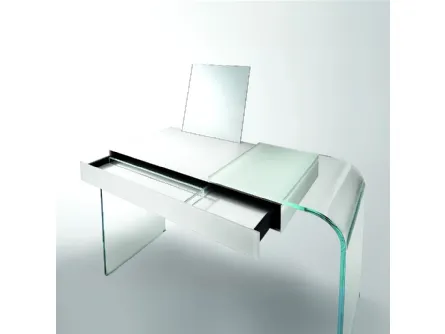 Scrittoio toeletta Strata in cristallo extrachiaro e laccato con specchio di Glas Italia