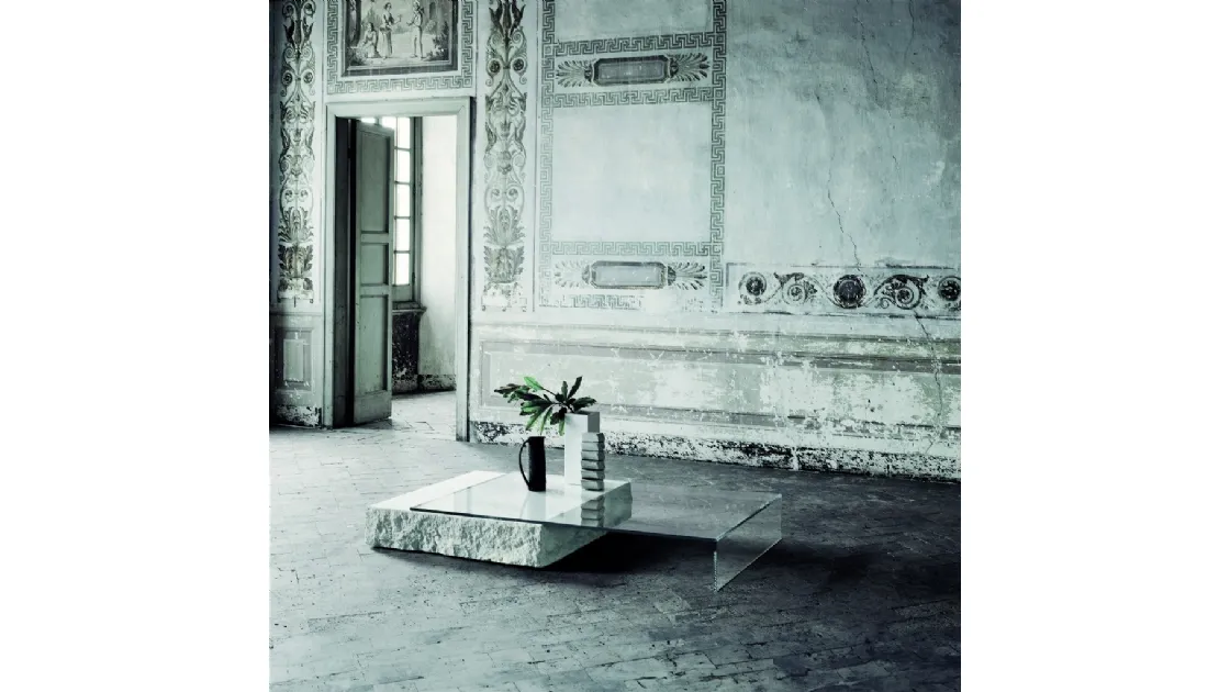 Tavolino Terraliquida in cristallo e pietra di Glas Italia