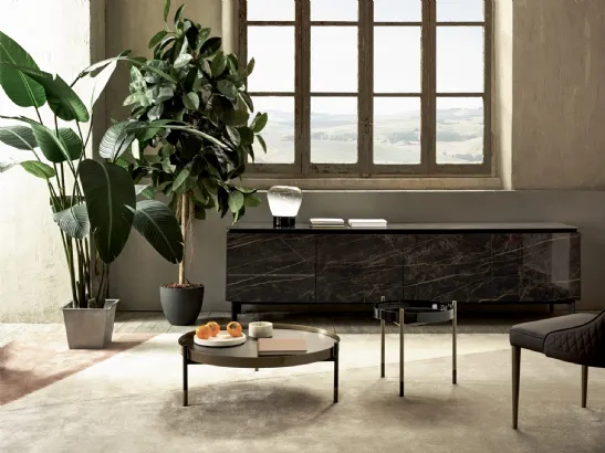 Lampada da tavolo Stone in vetro sfumato bianco con base in acciaio laccato di Bontempi