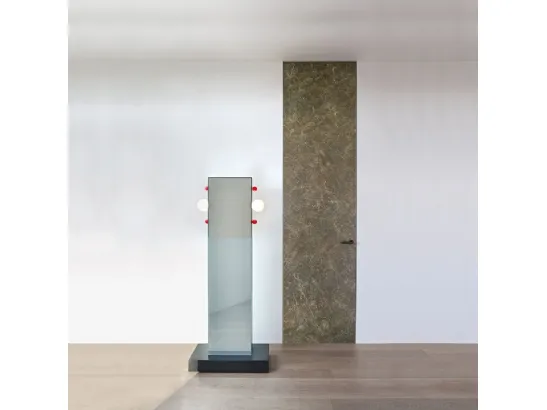 Porta per interni a filo muro Aladin Swing Plain Duo in Grès con telaio in alluminio di Glas Italia