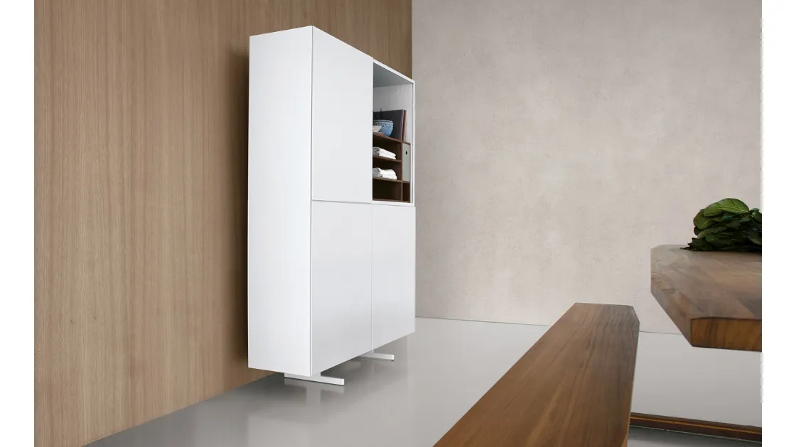 Madia Alta in vetro laccato bianco Monolith configurazione 06 di Extendo