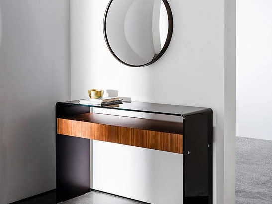 Mobile ingresso Bridge with Drawer in vetro curvato con cassettiera in Noce Canaletto di Sovet