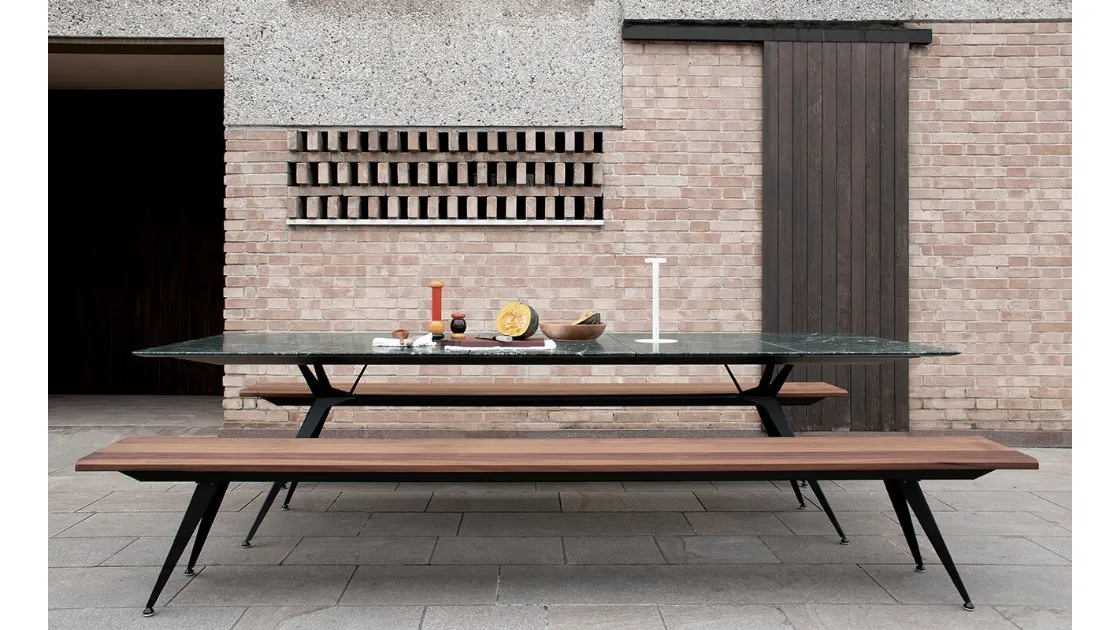 Tavolo Balance configurazione 03 con top in marmo Verde Alpi di Extendo