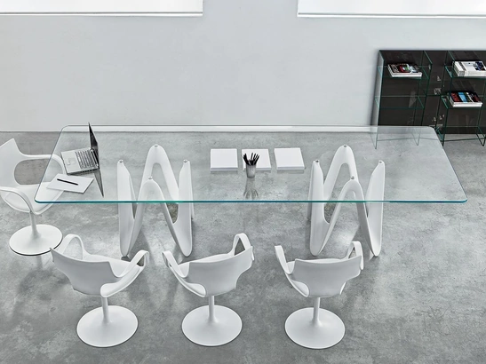 Tavolo Lambda con doppia base con top in vetro e cristalplant di Sovet