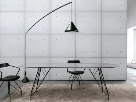 Tavolo ovale con top in HPL Inox e telaio in acciaio nero T11 configurazione 02 di Extendo