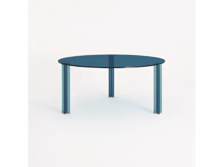 Tavolo rotondo X-T in cristallo blu di Glas Italia