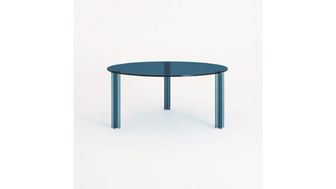 Tavolo rotondo X-T in cristallo blu di Glas Italia