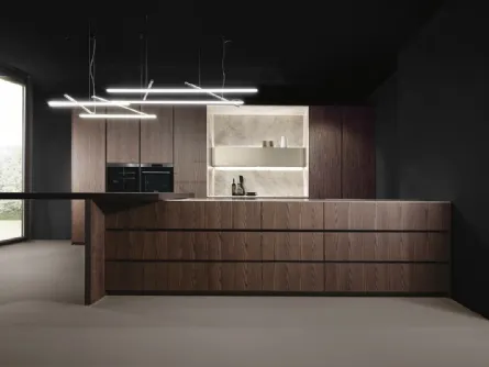 Cucina Design con penisola Giza in legno di frassino di Maistri