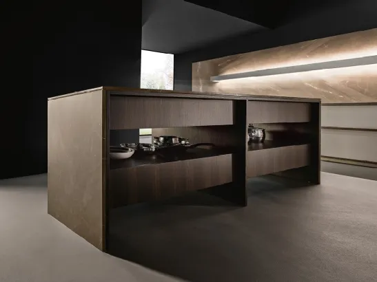 Cucina Design con isola KTable in legno di rovere e pietra di Maistri