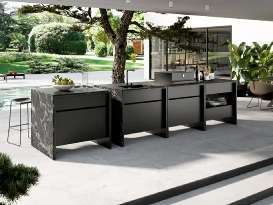 Cucina Design per outdoor ad isola BTable in alluminio e pietra di Maistri