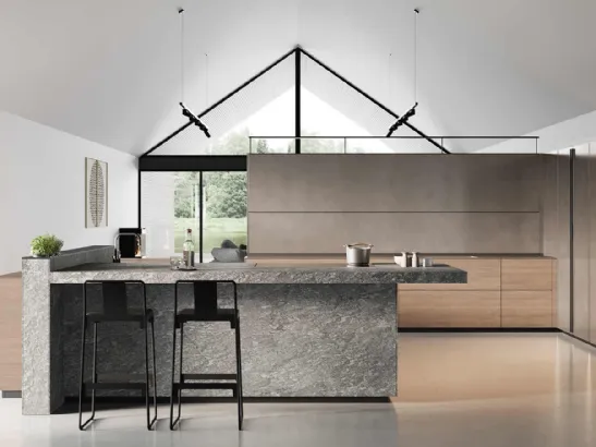 Cucina Design Genius Loci Vitrum opaco mocaccino con cassetto in rame di Valcucine