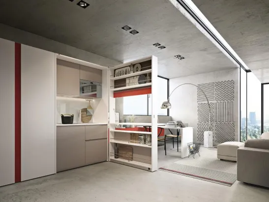 Cucina Moderna Kitchen Box Ambiente 11 minicucina trasformabile e integrabile nei programmi Living & Young System di Clei
