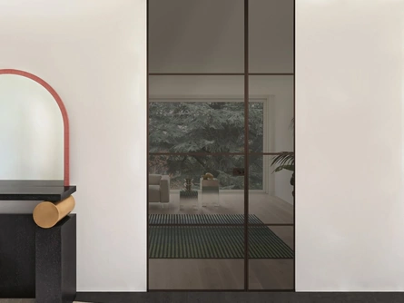 Porta per interni Sherazade Double Swing Plain Plus in vetro e alluminio di Glas Italia